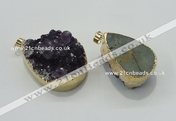 NGP1402 22*35mm - 30*40mm freeform druzy amethyst pendants wholesale