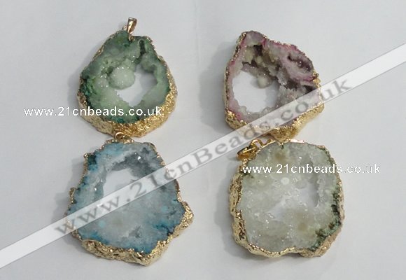 NGP1425 30*45mm - 45*55mm freeform plated druzy agate pendants