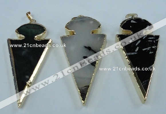 NGP1433 25*60mm - 30*65mm arrowhead agate pendants wholesale