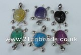 NGP1436 43*60mm tortoise agate pendants with crystal pave alloy settings