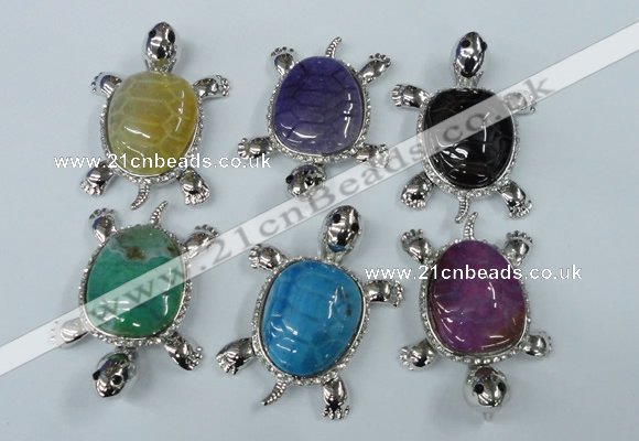 NGP1436 43*60mm tortoise agate pendants with crystal pave alloy settings