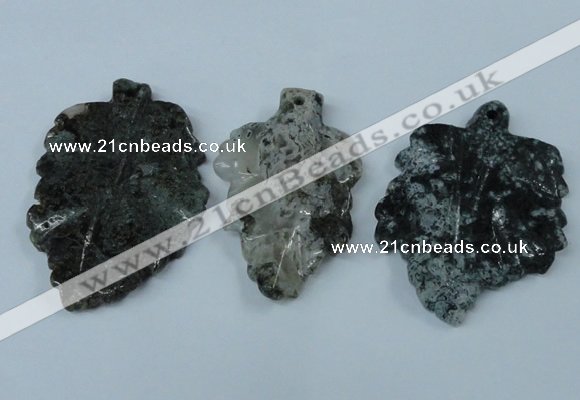 NGP1439 35*50mm - 45*60mm carved leaf moss agate pendants wholesale