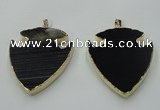 NGP1451 47*57mm arrowhead black agate gemstone pendants wholesale