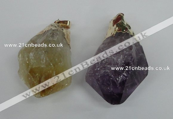 NGP1467 22*45mm - 25*50mm nuggets amethyst & citrine pendants