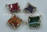 NGP1560 12*38*40mm diamond agate with brass setting pendants