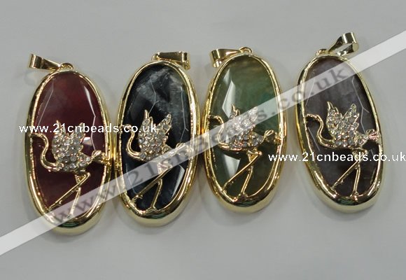 NGP1564 8*28*60mm oval agate with brass setting pendants