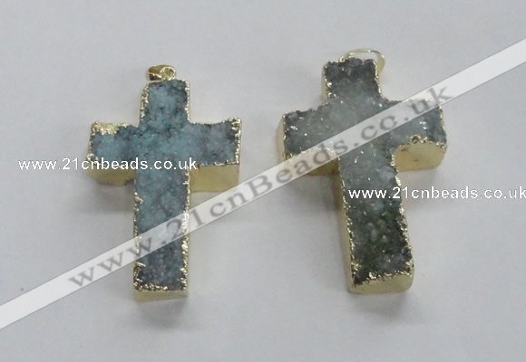 NGP1685 30*45mm - 32*50mm cross druzy agate pendants wholesale