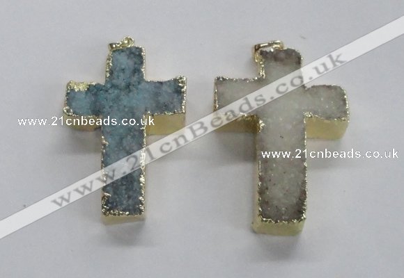 NGP1686 30*45mm - 32*50mm cross druzy agate pendants wholesale