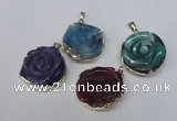 NGP1696 28*30mm - 30*32mm carved flower agate gemstone pendants