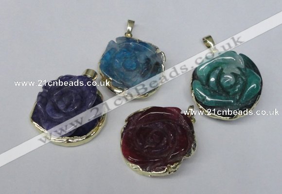 NGP1696 28*30mm - 30*32mm carved flower agate gemstone pendants