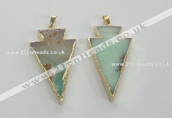 NGP1703 27*47mm arrowhead australia chrysoprase pendants