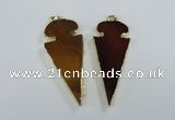 NGP1722 30*65mm arrowhead agate gemstone pendants wholesale