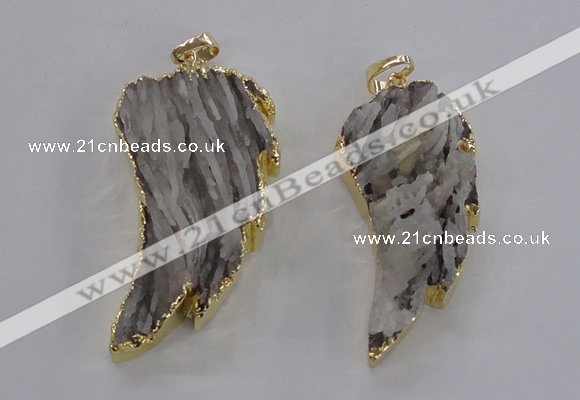 NGP1743 20*45mm - 25*55mm carved leaf druzy agate pendants