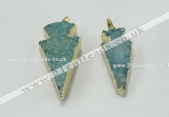 NGP1812 22*40mm - 28*48mm arrowhead druzy agate gemstone pendants