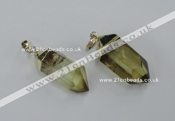 NGP1900 12*30mm - 15*35mm faceted nuggets lemon quartz pendants