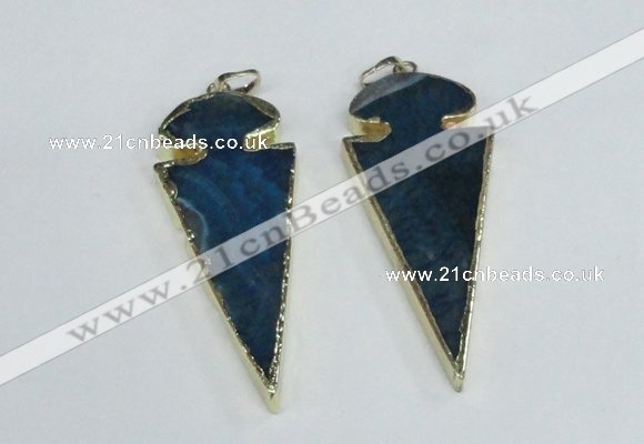 NGP1926 30*65mm arrowhead agate gemstone pendants wholesale