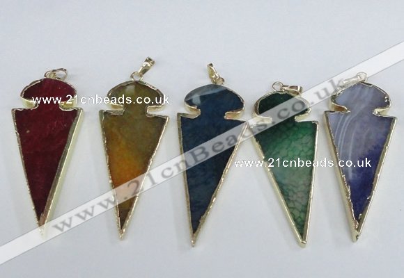 NGP1927 30*65mm arrowhead agate gemstone pendants wholesale