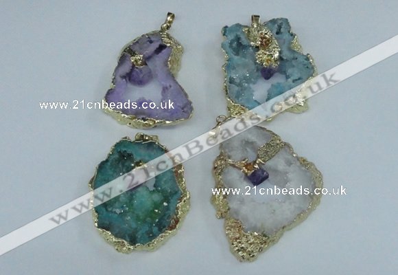 NGP1956 30*40mm - 45*55mm freeform druzy agate & amethyst pendants