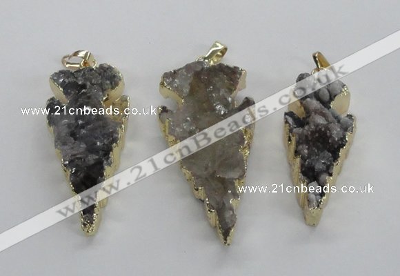 NGP1987 15*40mm - 20*50mm arrowhead druzy agate pendants