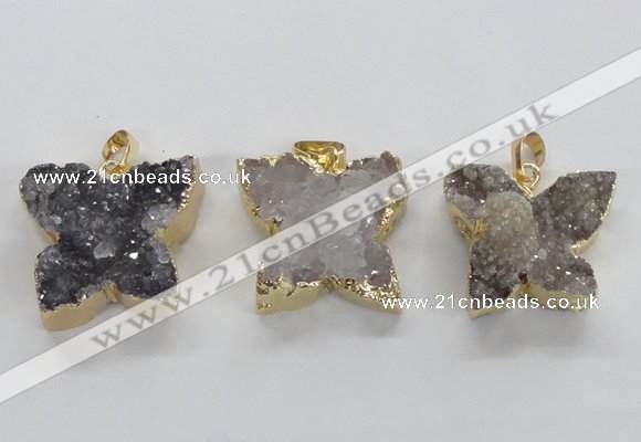 NGP1990 22*25mm - 25*30mm butterfly druzy agate pendants