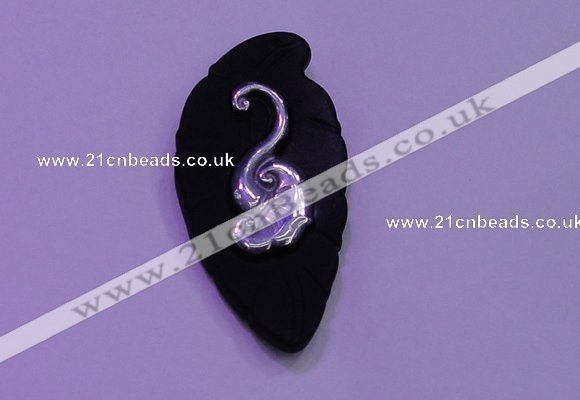 NGP2000 22*45mm carved silver plated matte black obsidian pendants