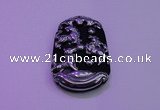 NGP2009 30*40mm carved silver plated matte black obsidian pendants