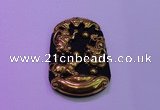 NGP2013 38*55mm carved gold plated matte black obsidian pendants