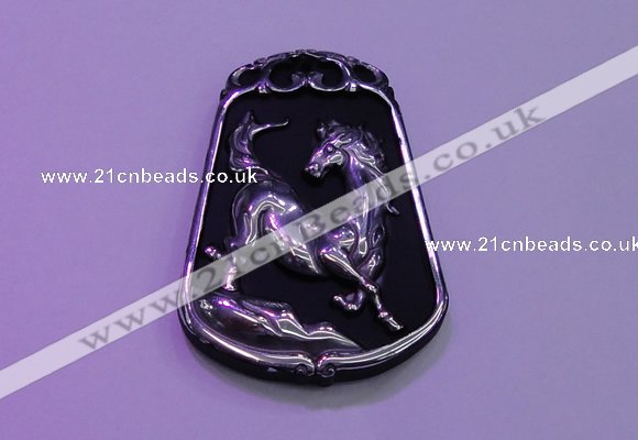 NGP2018 38*52mm carved silver plated matte black obsidian pendants