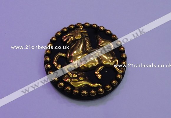 NGP2022 50mm carved gold plated matte black obsidian pendants