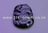 NGP2024 40*55mm carved silver plated matte black obsidian pendants