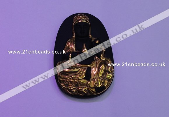 NGP2028 35*55mm carved gold plated matte black obsidian pendants