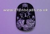 NGP2033 40*65mm carved silver plated matte black obsidian pendants