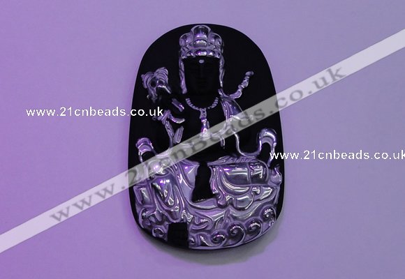 NGP2033 40*65mm carved silver plated matte black obsidian pendants