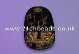 NGP2034 40*65mm carved gold plated matte black obsidian pendants