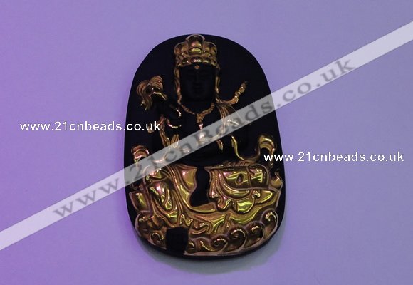 NGP2034 40*65mm carved gold plated matte black obsidian pendants