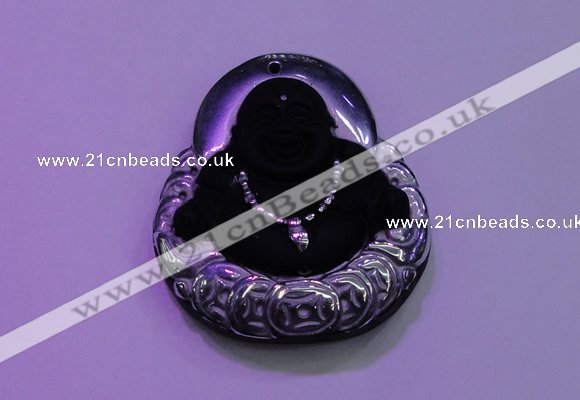 NGP2036 40*45mm carved silver plated matte black obsidian pendants