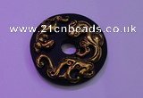 NGP2044 50mm carved gold plated matte black obsidian pendants