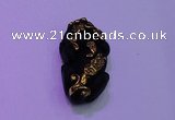 NGP2047 15*20*40mm carved gold plated matte black obsidian pendants