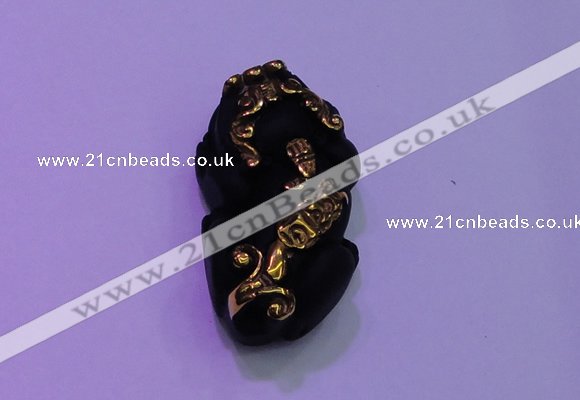 NGP2047 15*20*40mm carved gold plated matte black obsidian pendants