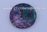 NGP206 6*40mm coin dyed imperial jasper & chrysocolla gemstone pendant