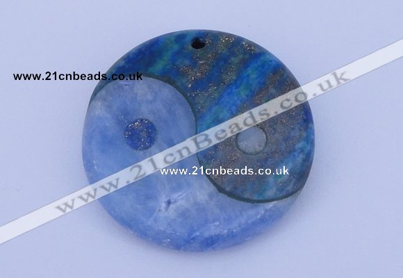 NGP207 6*40mm coin dyed blue lace agate & chrysocolla gemstone pendant