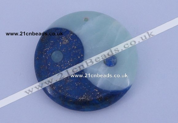 NGP209 6*40mm coin lapis lazuli & amazonite gemstone pendant