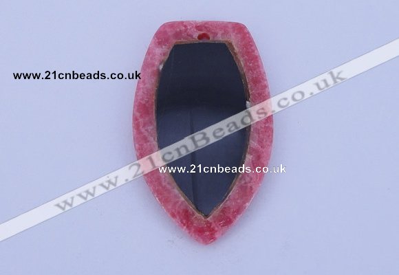 NGP211 30*50mm fashion dyed rhodochrosite & black stone pendant