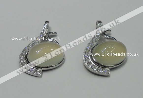 NGP2125 22*35mm agate gemstone pendants with crystal pave alloy settings