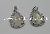 NGP2126 22*30mm agate gemstone pendants with crystal pave alloy settings