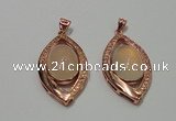 NGP2131 22*40mm agate gemstone pendants with crystal pave alloy settings
