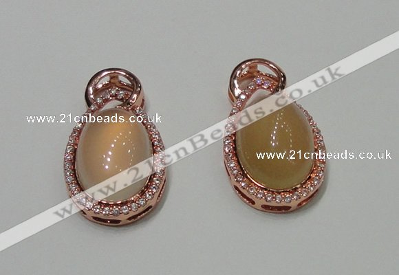 NGP2132 18*32mm agate gemstone pendants with crystal pave alloy settings