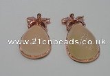 NGP2136 25*45mm agate gemstone pendants with crystal pave alloy settings