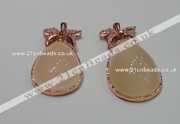 NGP2136 25*45mm agate gemstone pendants with crystal pave alloy settings