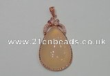 NGP2138 27*50mm agate gemstone pendants with crystal pave alloy settings